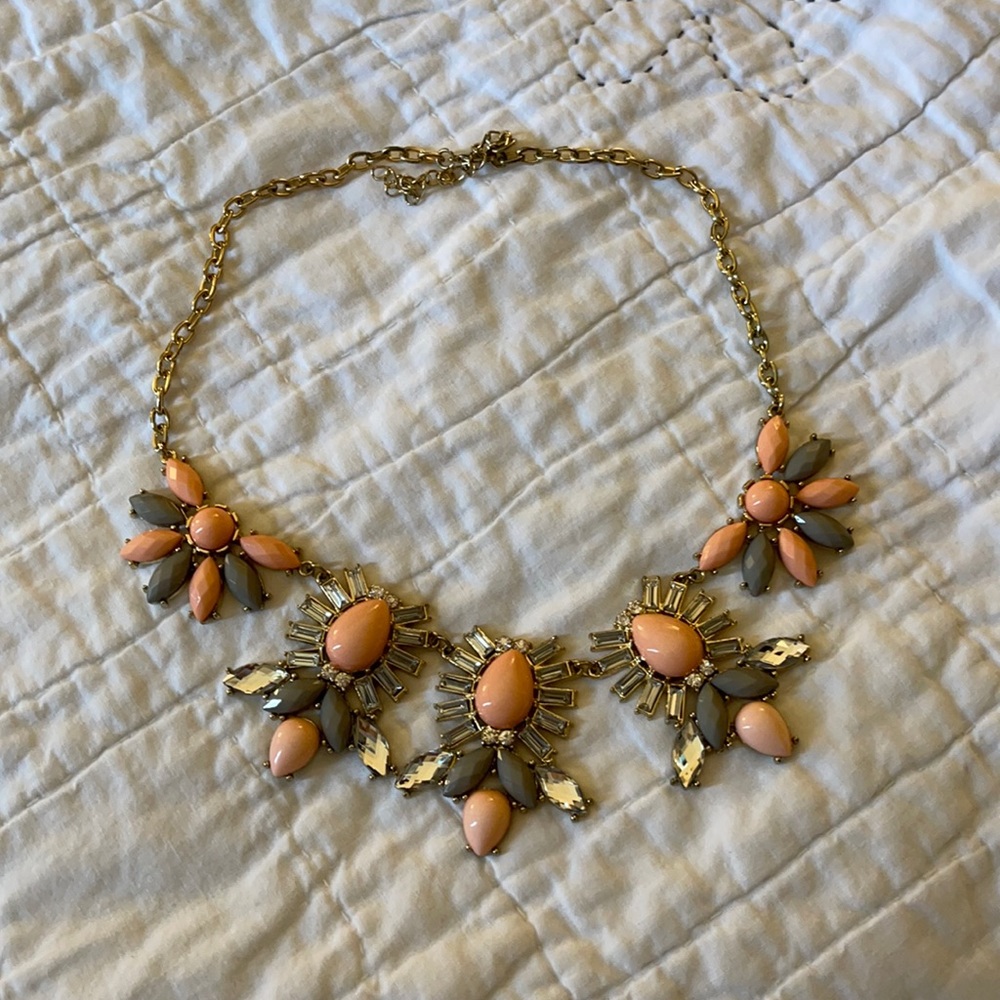 JCrew Statement Necklace - Coral and Grey